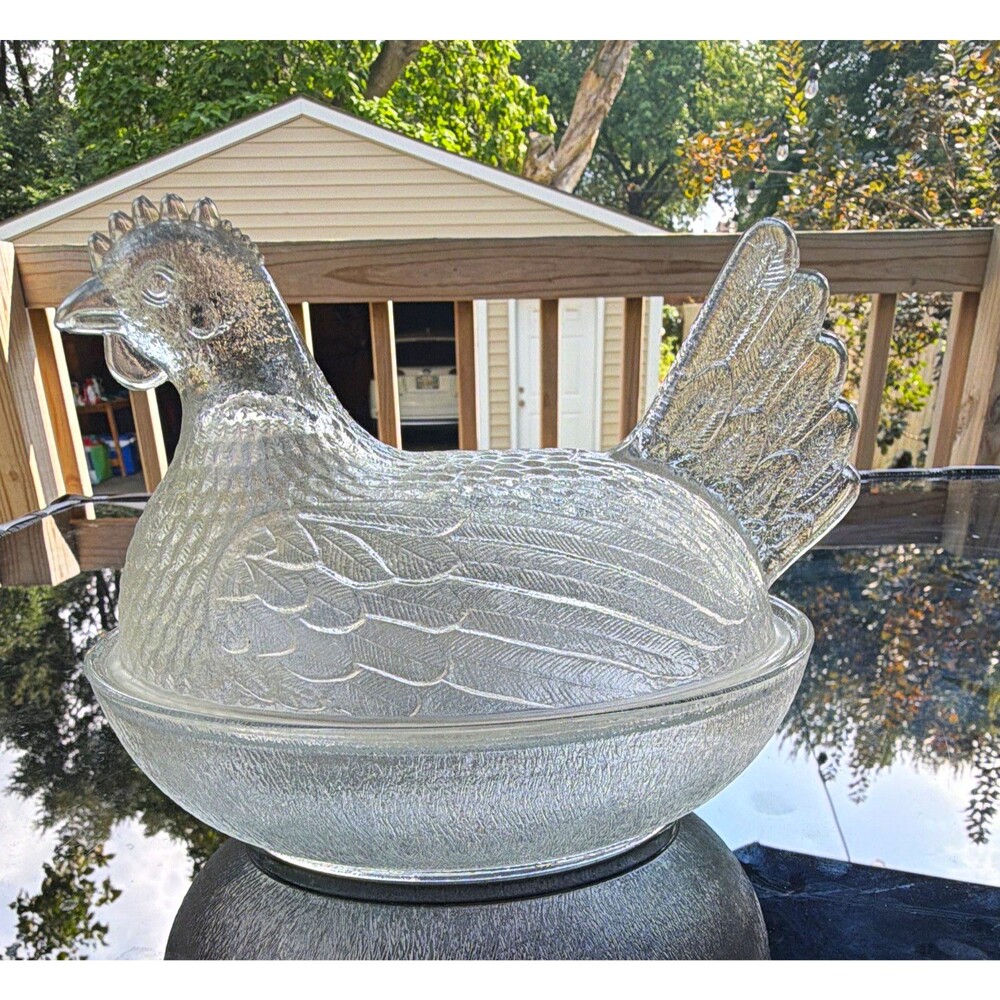 Vintage Indiana Glass Clear Pressed Glass Hen on a Nest